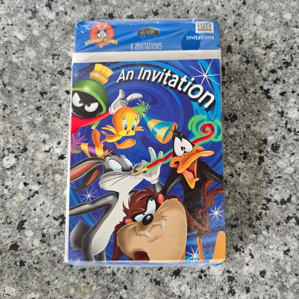 Hallmark Looney Tunes‎ Party Invitations Kids OS Blue 1999 Vintage 8ct USA